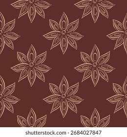 Seamless floral pattern with star anise in line art style. Background for textile, wallpaper and ornamental design.