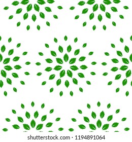 Seamless floral pattern with stars made of leaves. Repeating green texture on white background. Perfect for printing on fabric or paper. 