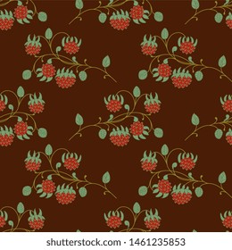 Seamless floral pattern with strawberry branches. Folk style.
