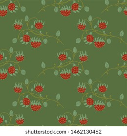 Seamless floral pattern with strawberry branches. Folk style.