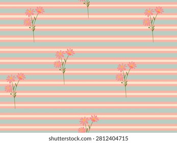 Seamless Floral Pattern with Stripes