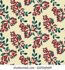 Impresionante estampado floral al estilo de un adorno botánico de antaño. Elegante estampado color rosa, diseño de flores vintage con flores dibujadas a mano, hojas sobre un fondo beige. Ilustración del vector