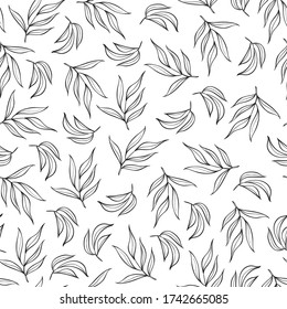 Seamless floral pattern. Stylish repeating texture. Repeating texture with black leaves on white background.