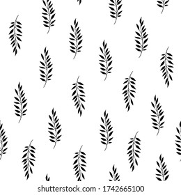Nahtlose Blumenmuster. Stilvoll wiederholende Textur. Wiederholte Textur mit schwarzen Blättern auf weißem Hintergrund.