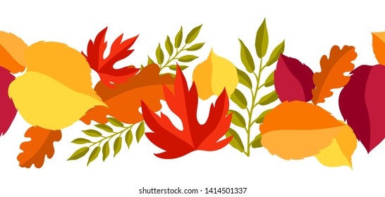 Seamless floral pattern with stylized autumn foliage. Falling leaves in simple style.