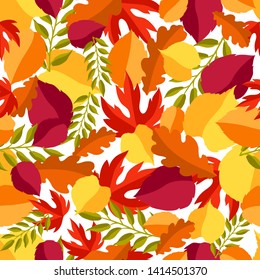 Seamless floral pattern with stylized autumn foliage. Falling leaves in simple style.