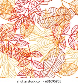 Seamless floral pattern with stylized autumn foliage. Falling leaves.