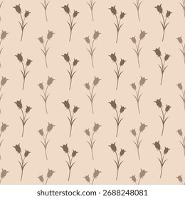 Patrón floral sin fisuras con siluetas estilizadas de campanilla. Elegante diseño botánico para fondos y textiles.