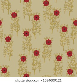 Seamless floral pattern with stylized branches of Adonis flower.