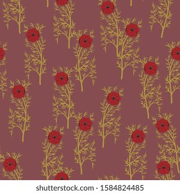 Seamless floral pattern with stylized branches of Adonis flower.