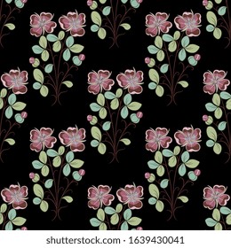 Seamless floral pattern with stylized branches of flower. Folk style.