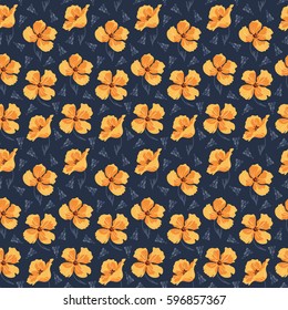 Seamless floral pattern. Stylized California poppy in dark blue. Hand drawn
vector illustration