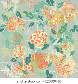 Seamless floral pattern with stylized chinese chrysanthemum flowers