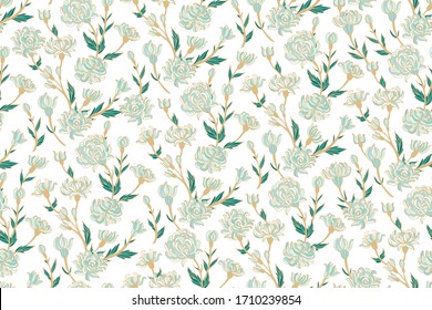 Seamless floral pattern with stylized chinese chrysanthemum flowers on white background