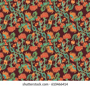 Seamless floral pattern with stylized chrysanthemum flowers, chinese style
