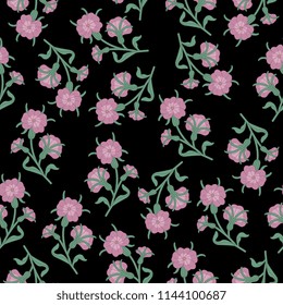 Seamless floral pattern with stylized corn cockle flowers. Folk style.