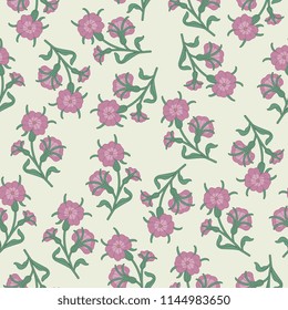 Seamless floral pattern with stylized corn cockle flowers. Folk style.