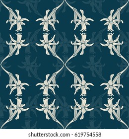 Seamless floral pattern with stylized daffodils. Hand drawn vector illustration
