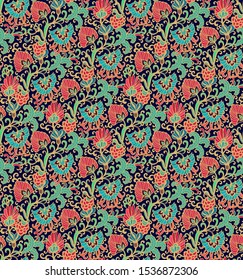 Seamless floral pattern with stylized daisy flowers, indian style