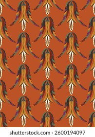 Seamless floral pattern with stylized decorative flowers and leaves in folk art style. Vintage ornamental print inspired by traditional motifs. Perfect for textiles, wallpapers, and stationery.