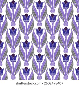 Seamless floral pattern with stylized decorative flowers and leaves in folk art style. Vintage ornamental print inspired by traditional motifs. Perfect for textiles, wallpapers, and stationery.