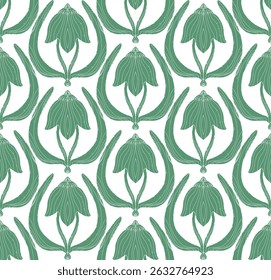 Seamless floral pattern with stylized decorative flowers and leaves in folk art style. Vintage ornamental print inspired by traditional motifs. Perfect for textiles, wallpapers, and stationery.