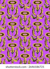 Seamless floral pattern with stylized decorative flowers and leaves in folk art style. Vintage ornamental print inspired by traditional motifs. Scandinavian style, ethnic motifs
