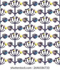 Seamless floral pattern with stylized decorative flowers and leaves in folk art style. Vintage ornamental print inspired by traditional motifs. Perfect for textiles, wallpapers, and stationery.