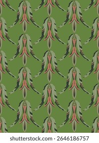 Seamless floral pattern with stylized decorative flowers and leaves in folk art style. Vintage ornamental print inspired by traditional motifs. Perfect for textiles, wallpapers, and stationery.