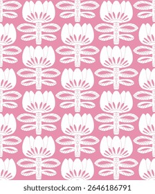 Seamless floral pattern with stylized decorative flowers and leaves in folk art style. Vintage ornamental print inspired by traditional motifs. Scandinavian style, ethnic motifs

