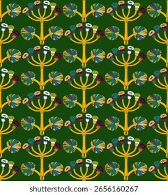 Patrón floral sin fisuras con flores y hojas decorativas estilizadas en estilo de arte popular. Estampado ornamental de Antiguas inspirado en motivos tradicionales. Perfecto para textiles, Fondos de pantalla y papelería.