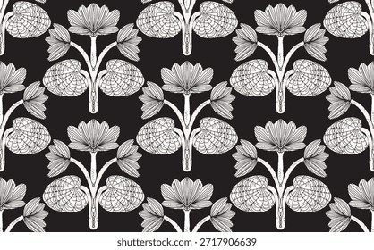 Patrón floral sin fisuras con flores y hojas decorativas estilizadas en estilo de arte popular. Estampado ornamental de Antiguas inspirado en motivos tradicionales. Perfecto para textiles, Fondos de pantalla y papelería.