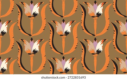 Patrón floral sin fisuras con flores y hojas decorativas estilizadas en estilo de arte popular. Estampado ornamental de Antiguas inspirado en motivos tradicionales. Estilo escandinavo, motivos étnicos
