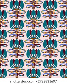 Patrón floral sin fisuras con flores y hojas decorativas estilizadas en estilo de arte popular. Estampado ornamental de Antiguas inspirado en motivos tradicionales. Estilo escandinavo, motivos étnicos
