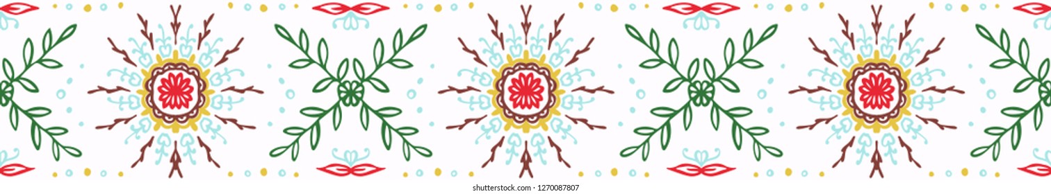 Seamless floral pattern. Stylized doodle flowers. Spanish ethnic embroidery. Folk ornament. 