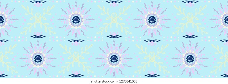 Seamless floral pattern. Stylized doodle flowers. Spanish ethnic embroidery. Folk ornament. Solar sign. Mediterranean print. Indian Oriental or Turkish textiles.  Boho wallpaper. Hipster  art.