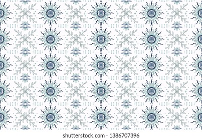 Seamless floral pattern. Stylized doodle flowers. Spanish ethnic embroidery. Folk ornament. Solar sign. Mediterranean print. Indian Oriental or Turkish textiles.  Boho wallpaper. Hipster  art.