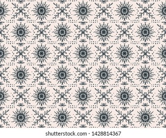 Seamless floral pattern. Stylized doodle flowers. Spanish ethnic embroidery. Folk ornament. Solar sign. Mediterranean print. Indian Oriental or Turkish textiles. Boho wallpaper. Hipster art.