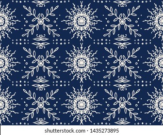 Seamless floral pattern. Stylized doodle flowers. Spanish ethnic embroidery. Folk ornament. Solar sign. Mediterranean print. Indian Oriental or Turkish textiles. Boho wallpaper. Hipster art.