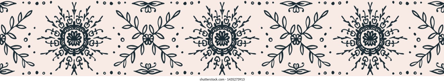 Seamless floral pattern. Stylized doodle flowers. Spanish ethnic embroidery. Folk ornament. Solar sign. Mediterranean print. Indian Oriental or Turkish textiles. Boho wallpaper. Hipster art.