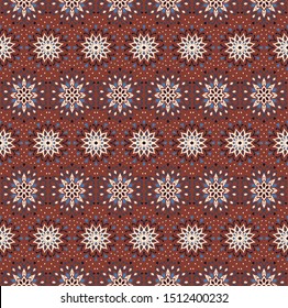 Seamless floral pattern. Stylized doodle flowers. Spanish ethnic embroidery. Folk ornament. Solar sign. Mediterranean print. Indian Oriental or Turkish textiles. Boho wallpaper. Hipster art.