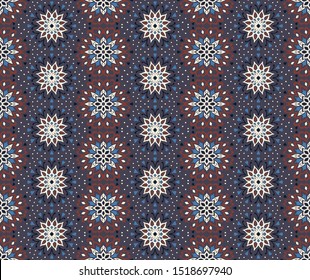 Seamless floral pattern. Stylized doodle flowers. Spanish ethnic embroidery. Folk ornament. Solar sign. Mediterranean print. Indian Oriental or Turkish textiles. Boho wallpaper. Hipster art.