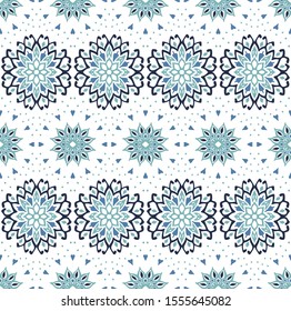 Seamless floral pattern. Stylized doodle flowers. Spanish ethnic embroidery. Folk ornament. Solar sign. Mediterranean print. Indian Oriental or Turkish textiles. Boho wallpaper. Hipster art.