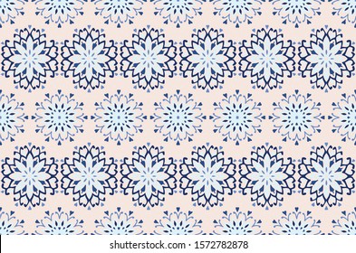 Seamless floral pattern. Stylized doodle flowers. Spanish ethnic embroidery. Folk ornament. Solar sign. Mediterranean print. Indian Oriental or Turkish textiles. Boho wallpaper. Hipster art.
