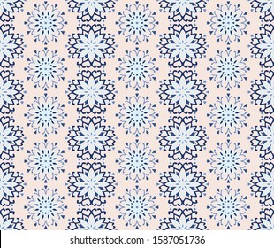 Seamless floral pattern. Stylized doodle flowers. Spanish ethnic embroidery. Folk ornament. Solar sign. Mediterranean print. Indian Oriental or Turkish textiles. Boho wallpaper. Hipster art.