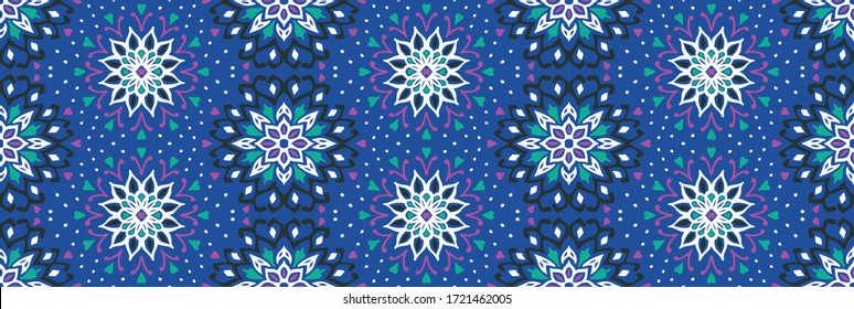 Patrón floral sin soldadura. Flores de doodle estilizadas. Borde étnico español. Ornamento popular. Signo solar. Impresión mediterránea. Textos indios orientales o turcos. Papel pintado de Boho. Arte hipster.