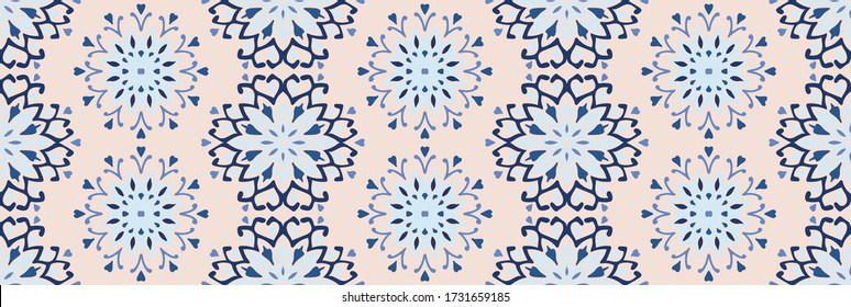 Seamless floral pattern. Stylized doodle flowers. Spanish ethnic embroidery. Folk ornament. Solar sign. Mediterranean print. Indian Oriental or Turkish textiles. Boho wallpaper. Hipster art.