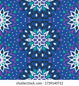 Patrón floral sin foco. Flores de doodle estilizadas. bordado étnico español. Ornamento popular. Señal solar. Impresión mediterránea. Tejidos indios orientales o turcos. Papel de la pared de Boho. Arte hipster.