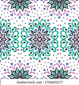 Patrón floral sin foco. Flores de doodle estilizadas. bordado étnico español. Ornamento popular. Señal solar. Impresión mediterránea. Tejidos indios orientales o turcos. Papel de la pared de Boho. Arte hipster.