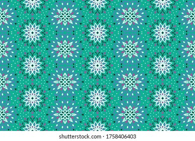 Seamless floral pattern. Stylized doodle flowers. Spanish ethnic embroidery. Folk ornament. Solar sign. Mediterranean print. Indian Oriental or Turkish textiles. Boho wallpaper. Hipster art.